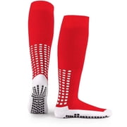 LUX Knee High Soccer Grip Socks Red Anti-Slip Football Grip Socks Cushioned Performance Athletic Wear
