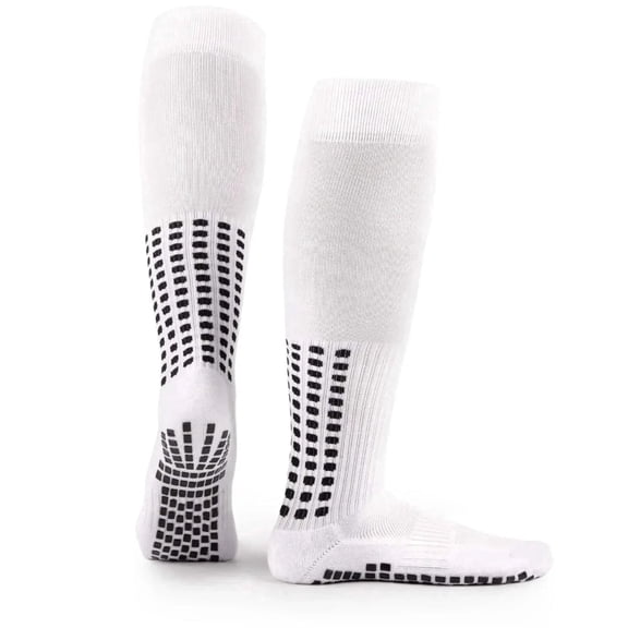 LUX Soccer Grip Socks Knee High White Adult Anti-Slip Football Cushioned Athletic Performance