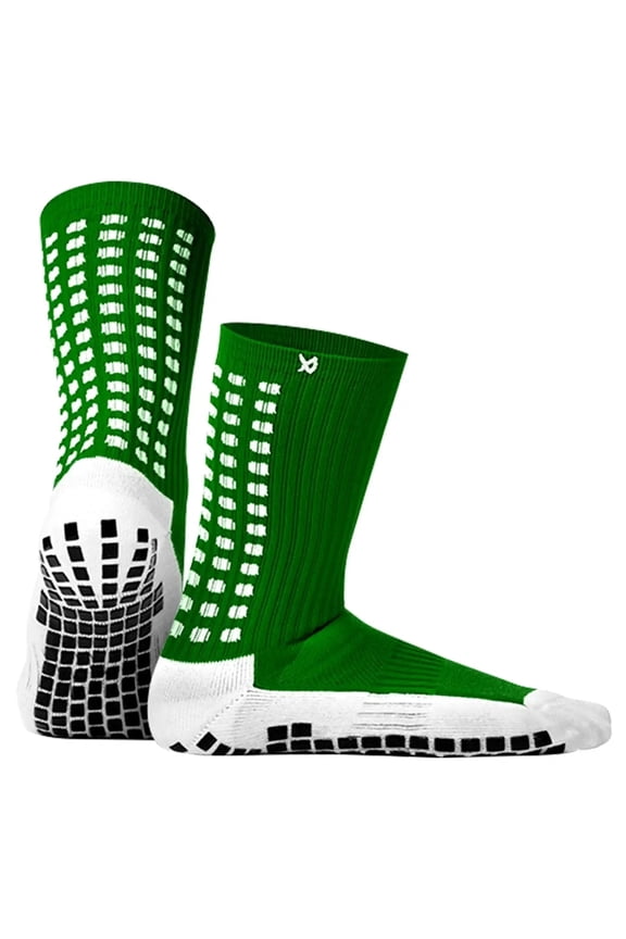 Green Calf Length Grip Socks Anti Slip Football Performance Socks Dual Grip Athletic Sports Wear