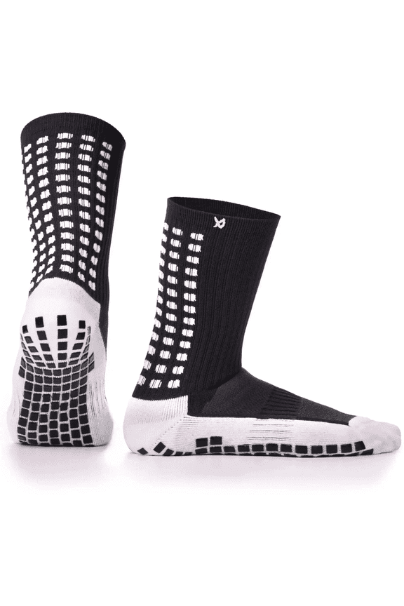 Soccer Grip Socks & Calf Length & Black & Adult Size (EU 39& 46 / US 6& 11.5) & Anti-Slip Football Socks for Performance and Control