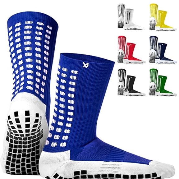 LUX Soccer Grip Socks, Calf Length, Blue, Adult Size (EU 3946 / US 611.5), Anti-Slip Football Socks for Stability and Speed