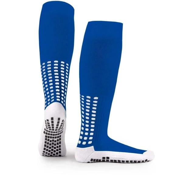 LUX Soccer Grip Socks, Knee Length, Blue, Adult Size (EU 39–46 / US 6–11.5), Anti-Slip Football Socks for Full Coverage and Stability