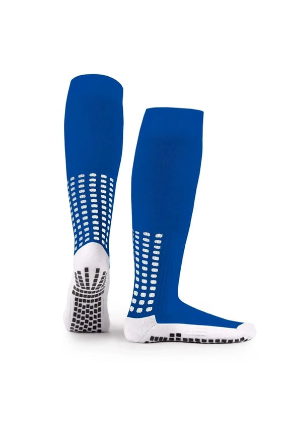 Soccer Grip Socks, Knee Length, Blue, Adult Size (EU 3946 / US 611.5), Anti-Slip Football Socks for Full Coverage and Stability