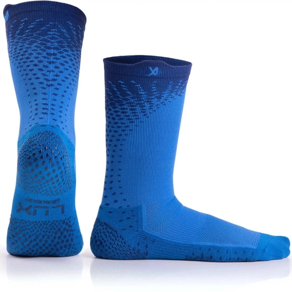 LUX Sport Grip Socks Soccer Anti Slip Cleats Crew Cut Athletic Performance Cushioned Blue Size M USA