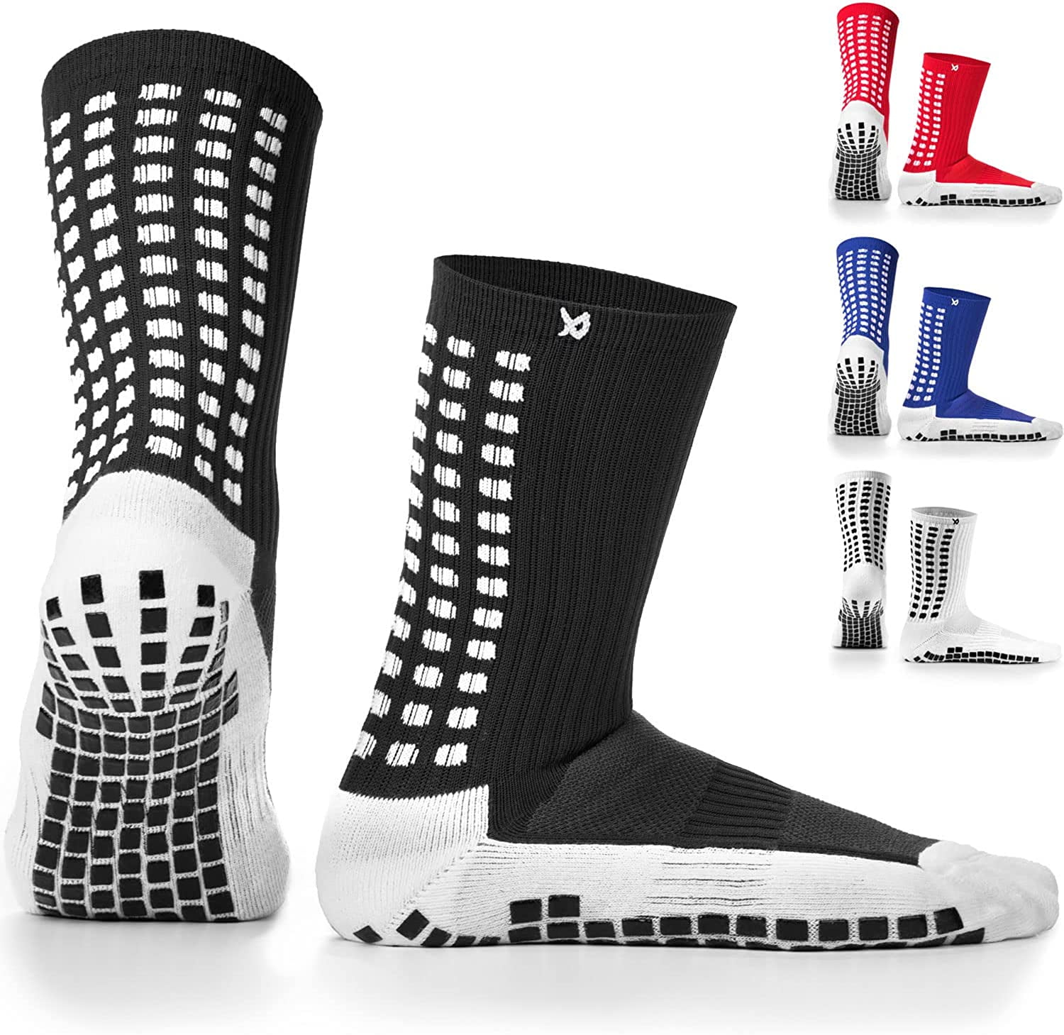 LUX Sports Anti Slip Calf Soccer Socks,Non Slip Football/Basketball/Hockey  Sports Grip Pads Socks - Black 