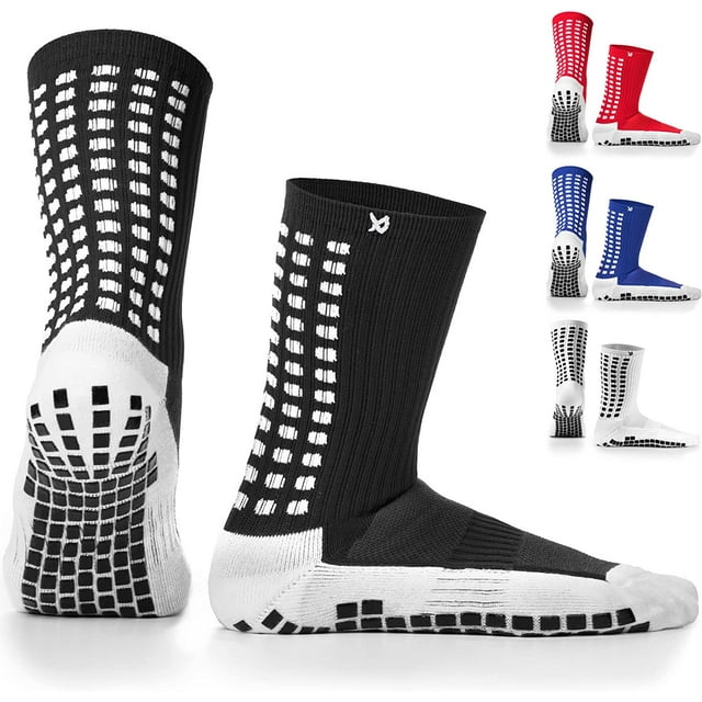 LUX Sports Anti Slip Calf Soccer Socks,Non Slip Football/Basketball/Hockey Sports Grip Pads Socks - Black