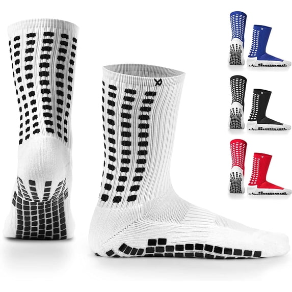 LUX Sports Anti Slip Grip Soccer Socks Unisex Calf Length White Size 6-11.5 Athletic Performance Socks
