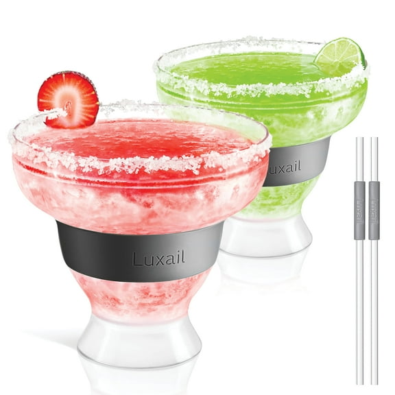 LUXAIL Freeze Stemless Margarita Plastic Glasses, Double Wall With Freeze Gel