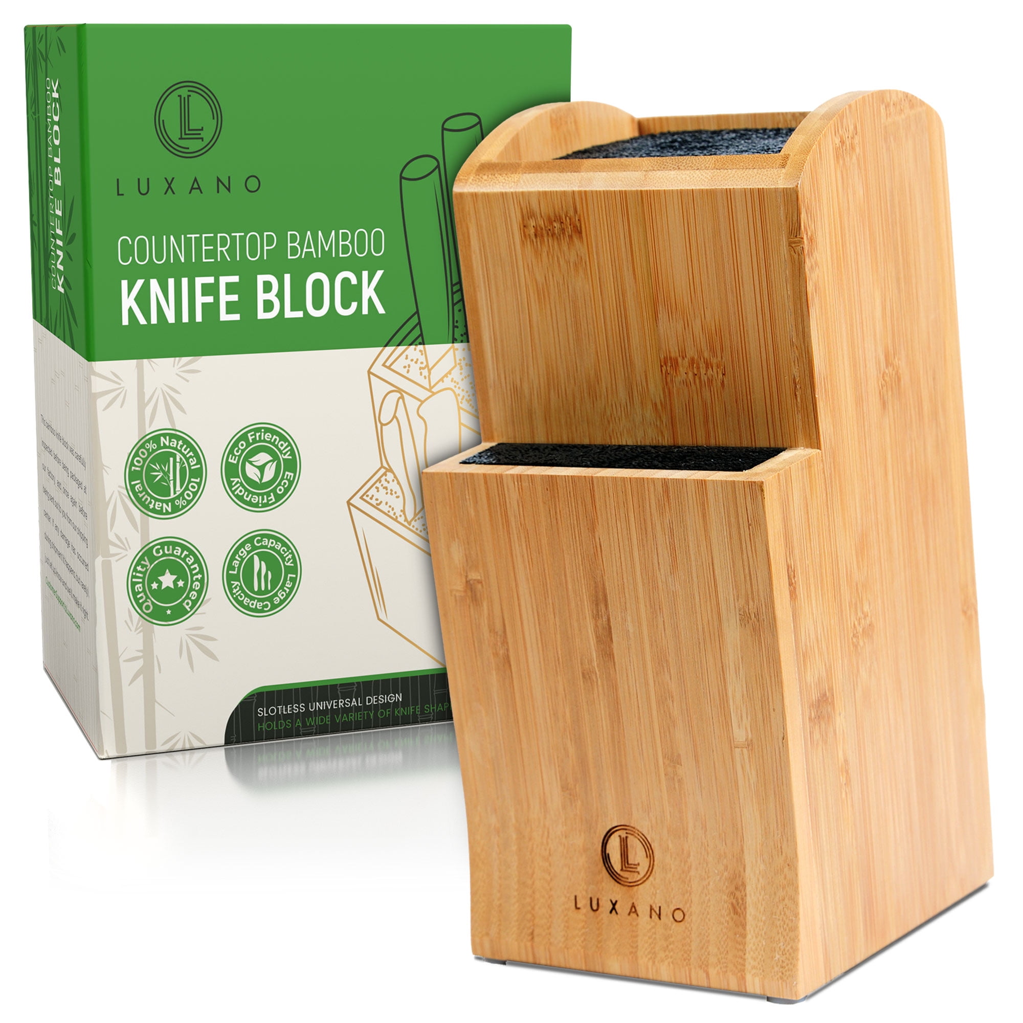 Extra Large Bamboo Knife Block Holder with Removable Bristles for
