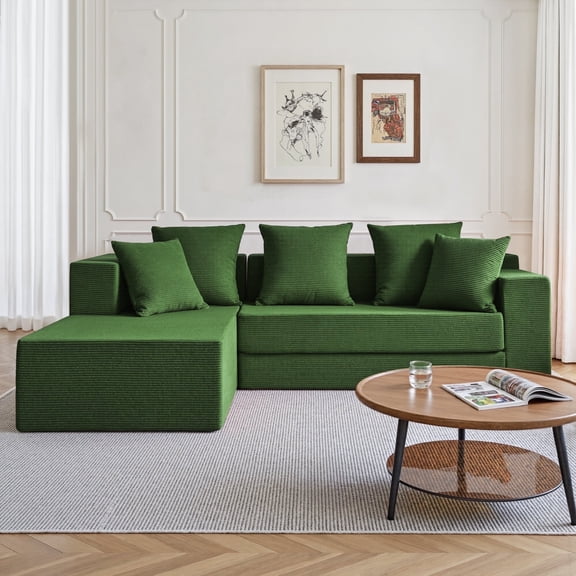 LUXAPA 106.5" Modular Sofa Couch for Living Room , Cloud L-Shaped Sofa with Deep Seating Upholstered, Green