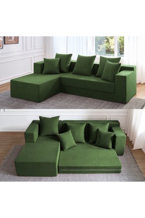 106.5" Modular Sofa Couch for Living Room , Cloud L-Shaped Sofa with Deep Seating Upholstered, Green