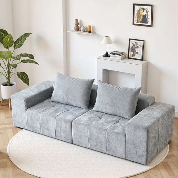 LUXAPA 107" Sofa Couch, Cloud Foam Sofa, Oversized Chenille Couch with Wide Armrests, 3-Seater Deep Seat, No Assembly Required, Compressed Living Room Furniture, Gray