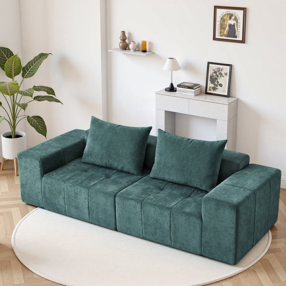 LUXAPA 107" Sofa Couch, Cloud Foam Sofa, Oversized Chenille Couch with Wide Armrests, 3-Seater Deep Seat, No Assembly Required, Compressed Living Room Furniture, Green