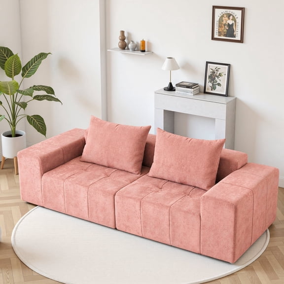 LUXAPA 107" Sofa Couch, Cloud Foam Sofa, Oversized Chenille Couch with Wide Armrests, 3-Seater Deep Seat, No Assembly Required, Compressed Living Room Furniture, Pink