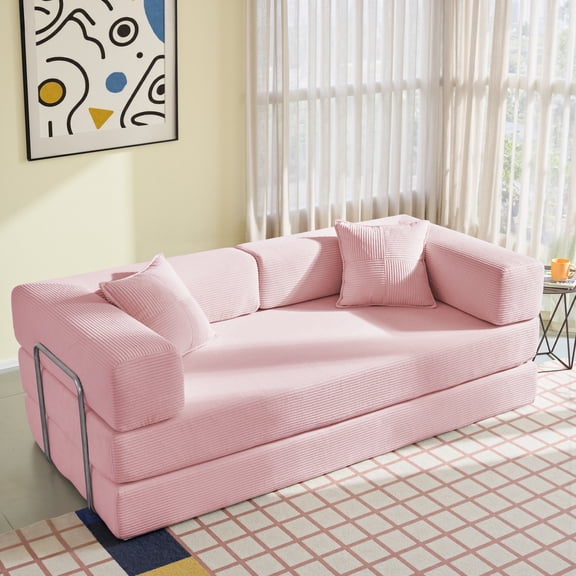 LUXAPA 81.6" Sofa Couch, Convertible Sleeper Sofa, Deep Seat Corduroy Sofa Bed for Living Room, Apartment & Small Spaces, Pink