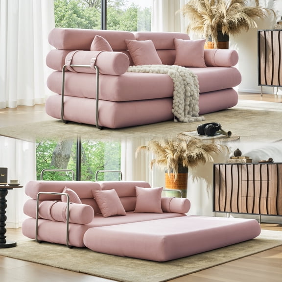 LUXAPA 78.7" Sofa Couch with 3 Pillows, 3 Seater Sofa Bed for Living Room, No Assembly Required,Pink