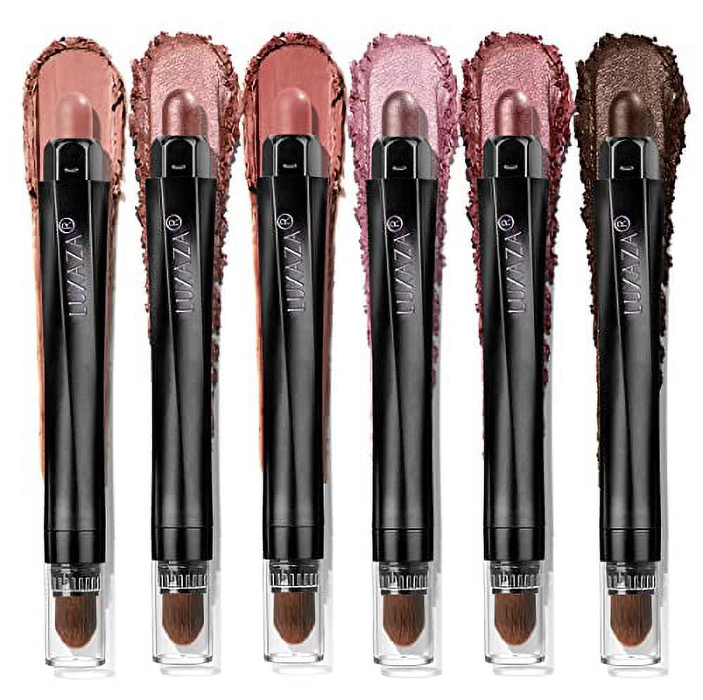 LUXAZA 6PCS Cream Eyeshadow Stick Sets with Blending Brush,Hypoallergenic Matte and Shimmer Eye