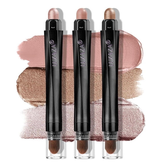 LUXAZA PRO Brown Eyeshadow Stick Makeup Set 3PCS, Neutral Shimmer And Matte Cream Eye Shadow Palette, Metallic Bronze Smoky Eyeliner Brightener Crayon Pencil Kit, Ideal Gift for Women -Rosewood Bloom