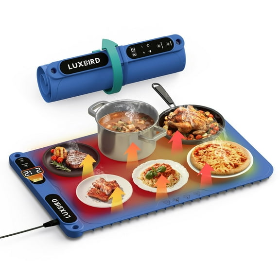 LUXBIRD Electric Food Warming Tray, Soft Silicone Warming Mat with Temperature Control, Upgraded Heat Dissipation Design, Auto Shutdown Protection for Daily Use in Kitchens, Parties, Buffets