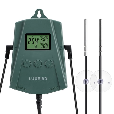 LUXBIRD LB-2SC Heating Mat Thermostat, Heating Mat Controller for Plants, Germination, Seed Starting, with 2 Probes and 2 Outlets