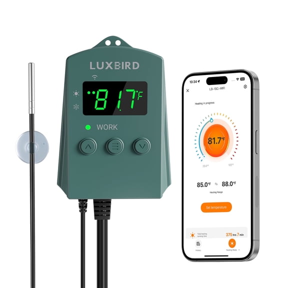LUXBIRD WiFi Temperature Controller, Heat Mat Thermostat Controller with Heating Cooling Modes, Temperature Alarms for Seedling Germination, Reptiles, Refrigeration, Home Brewing