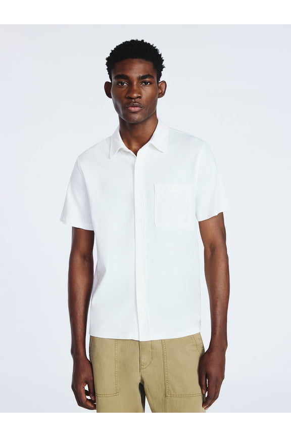 Men's Cotton Button Front Polo Shirt with Short Sleeves, Sizes S-3XL