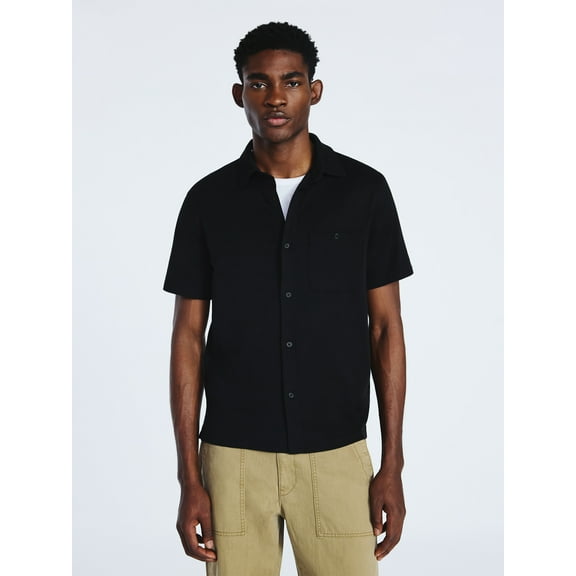Free Assembly Men's Cotton Button Front Polo Shirt with Short Sleeves, Sizes S-3XL