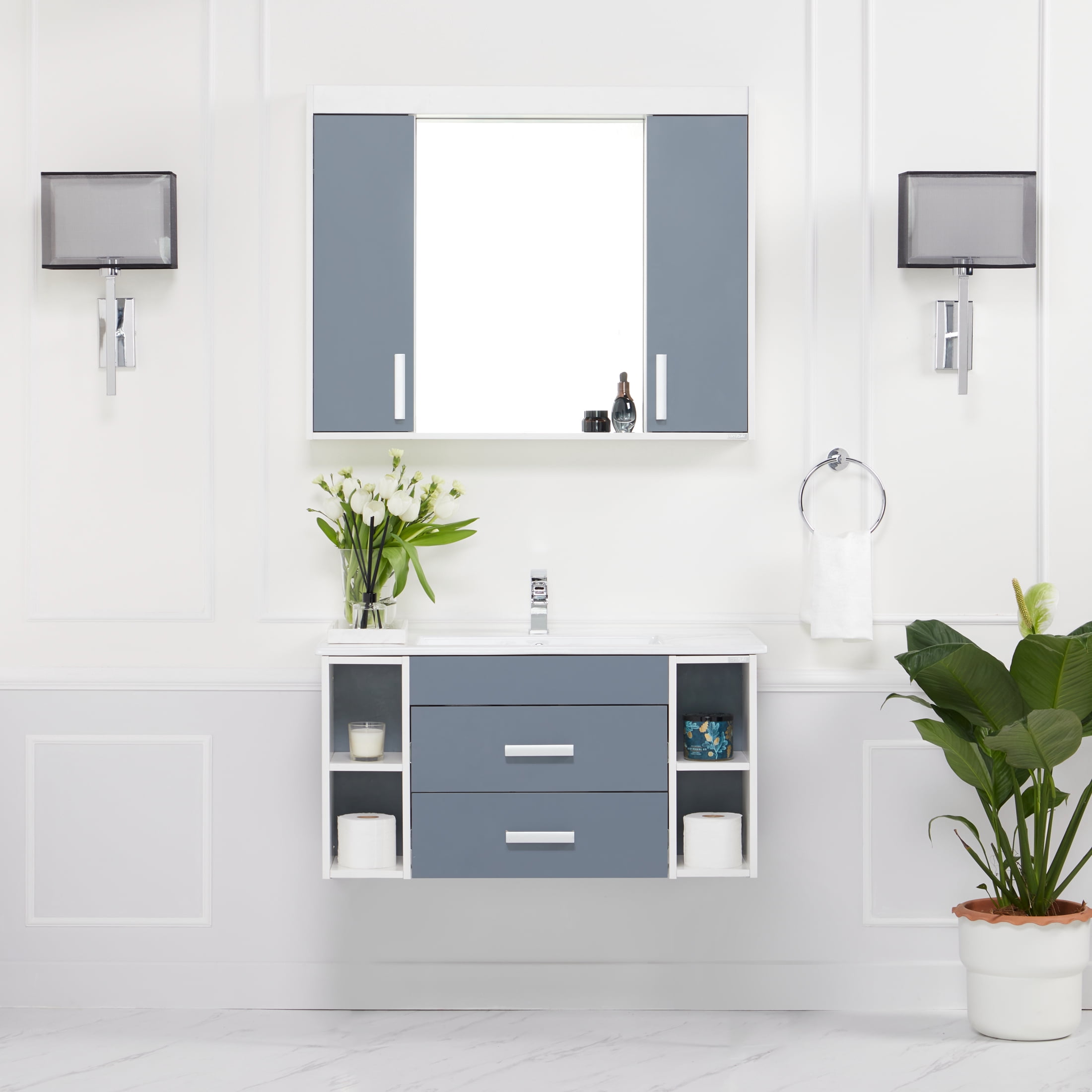 LUXE Bidet Kyro Bathroom Vanity, Medicine Cabinet, Sink, Carbon Gray