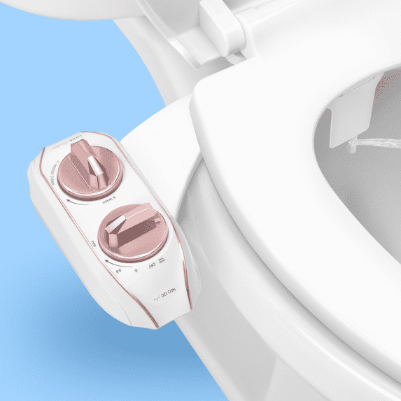 LUXE Bidet NEO 120 PLUS - Only Patented Bidet Attachment for Toilet Seat, Innovative Hinges to Clean, Slide-in Easy Install, Advanced 360° Self-Clean, Single Nozzle, Rear Wash (Rose Gold)