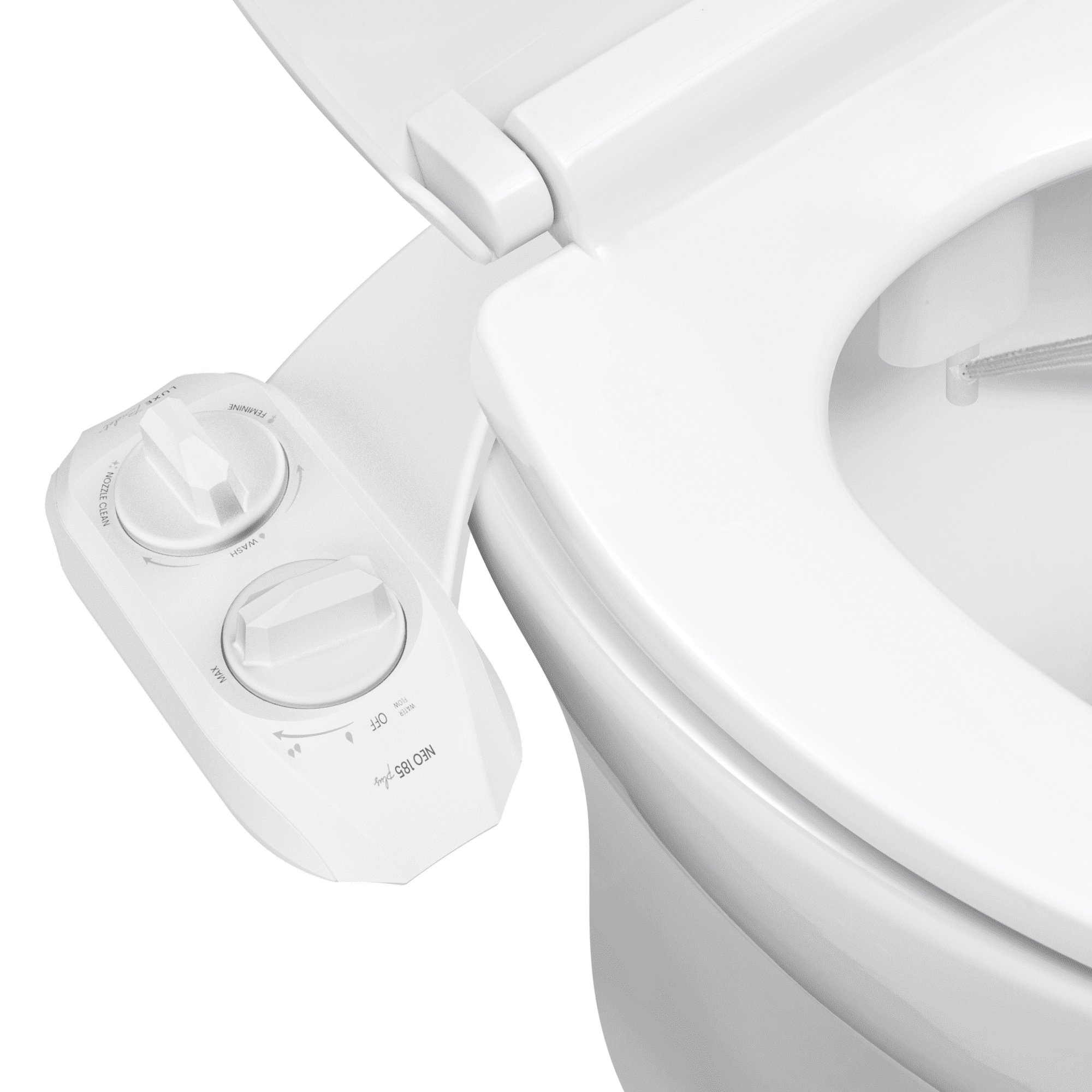 White Dual Nozzle Bidet Attachment with Self-Cleaning Mode