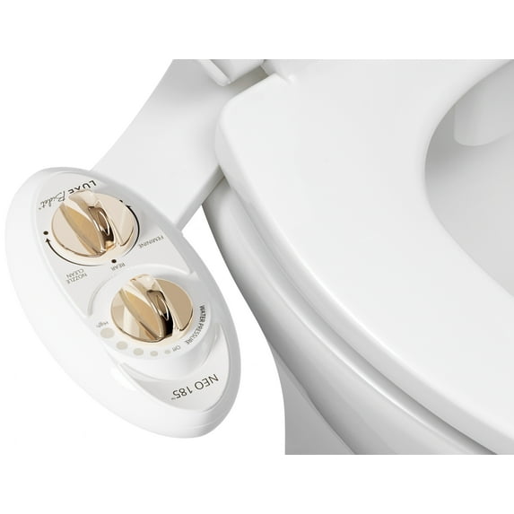 LUXE Bidet NEO 185 - Self-Cleaning, Dual Nozzle, Non-Electric Bidet Attachment for Toilet Seat, Adjustable Water Pressure, Rear and Feminine Wash (Gold)