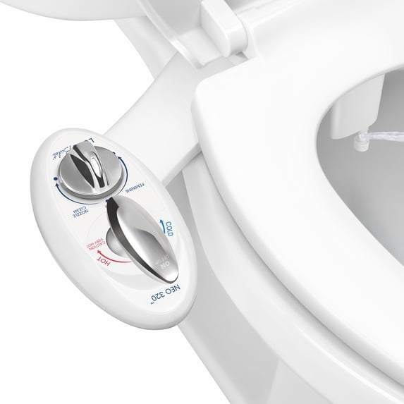 LUXE Bidet NEO 320 - Hot and Cold Water, Self-Cleaning, Dual Nozzle, Non-Electric Bidet Attachment for Toilet Seat, Adjustable Water Pressure, Rear and Feminine Wash, Lever Control (White)
