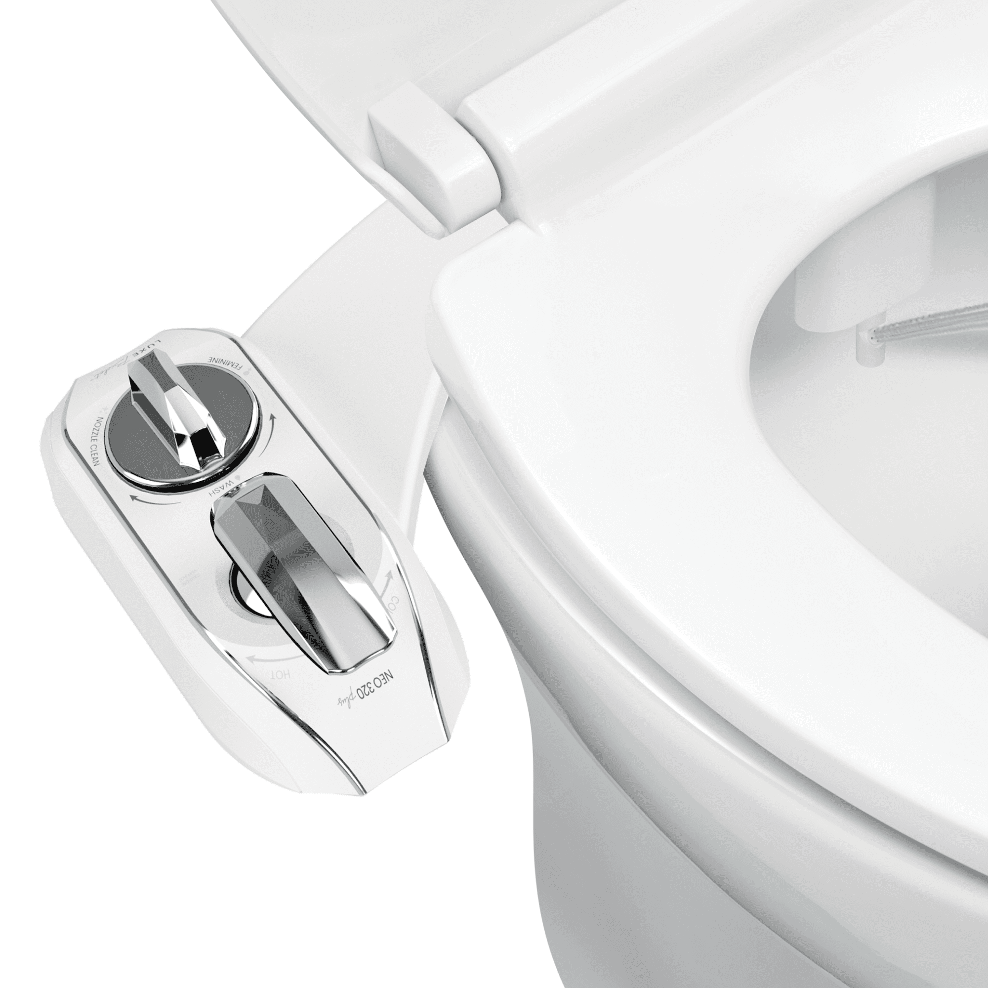 LUXE Bidet NEO 320 Plus Warm Water Bidet, EZLift Hinges, 360° Self