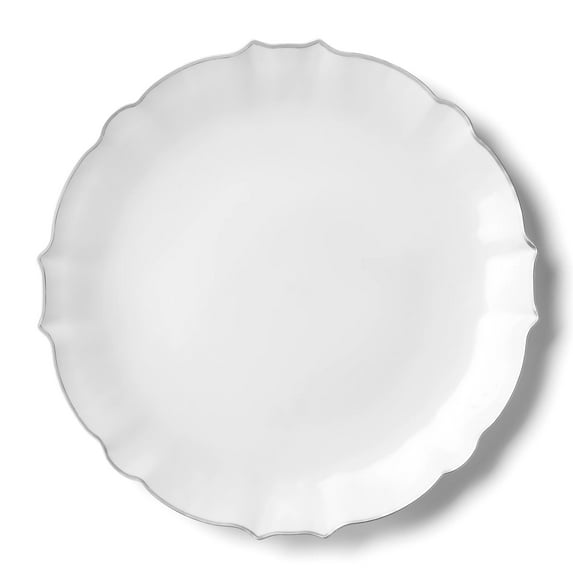 LUXE Collection White W/ Silver Rim 10.25" Premium Heavyweight Disposable Diner Plastic Plates for Elegant Parties & All Occasions:10CT