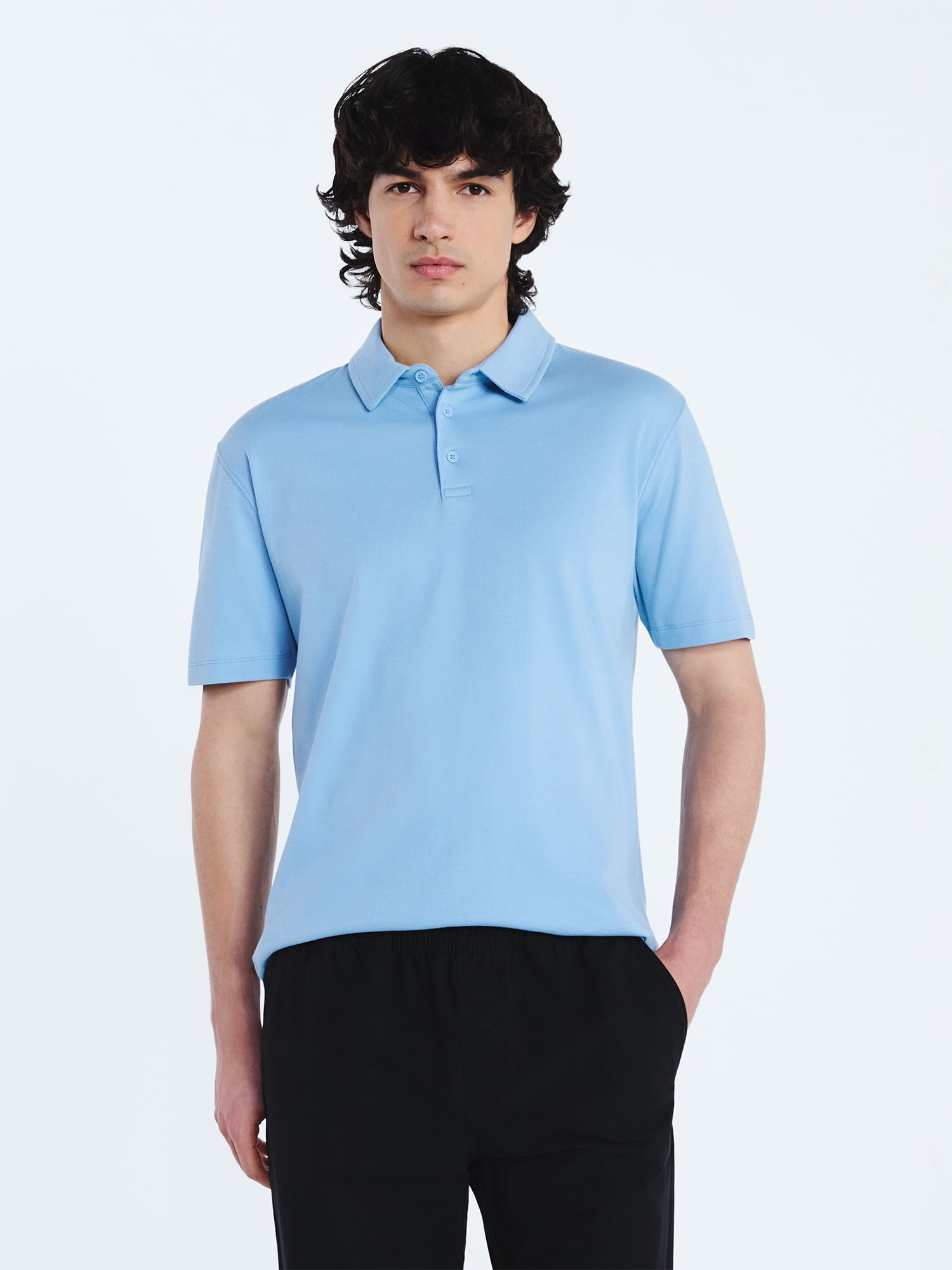 Free Assembly Mens Cotton Polo Shirt with Short Sleeves, Sizes XS-3XL