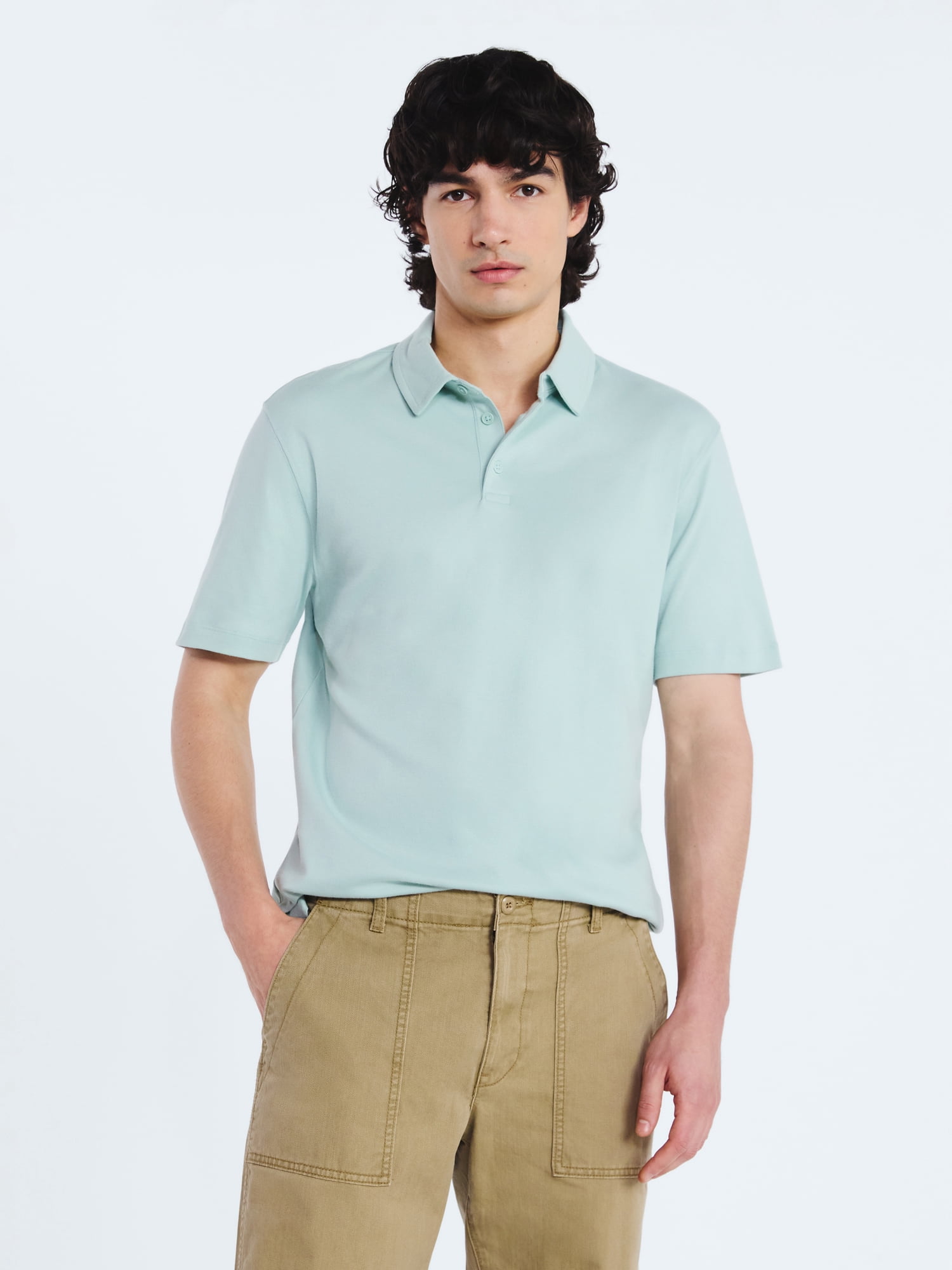 Free Assembly Mens Cotton Polo Shirt with Short Sleeves, Sizes XS-3XL