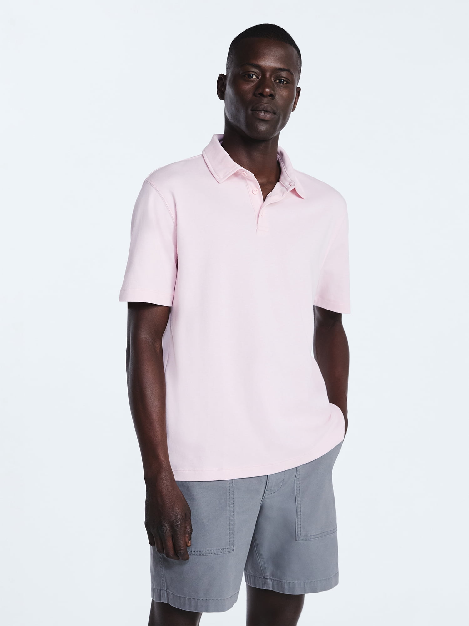 Free Assembly Mens Cotton Polo Shirt with Short Sleeves, Sizes XS-3XL