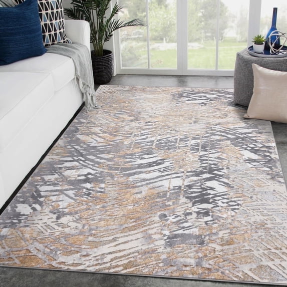 LUXE WEAVERS Abstract Textured Pattern Gold 5x7 Area Rug, Stain-Resistant Carpet