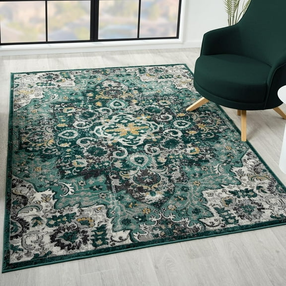 LUXE WEAVERS Jasmine Collection 9577 Green 4x5 Moroccan Medallion Area Rug