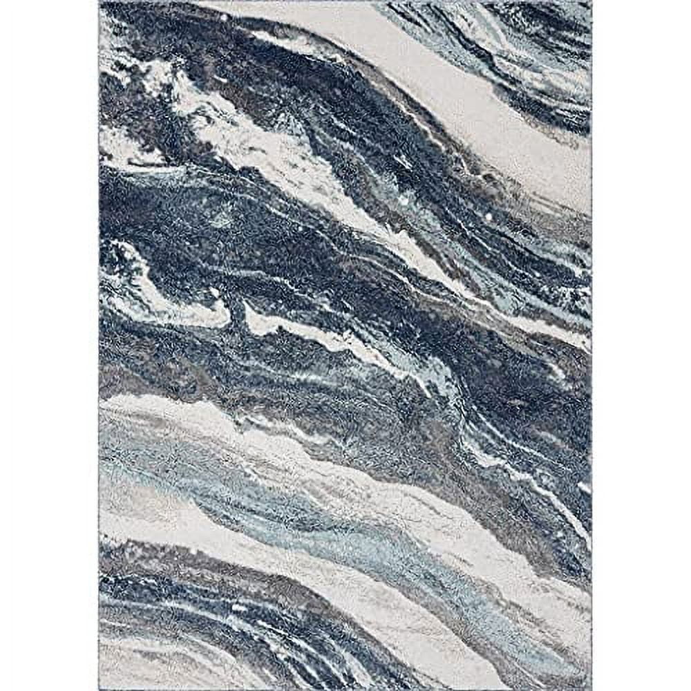 Blue and White Abstract 8' x 10' Synthetic Area Rug