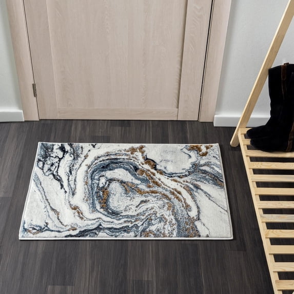 LUXE WEAVERS Marble Effect Abstract Blue 2x3 Area Rug for Living Room