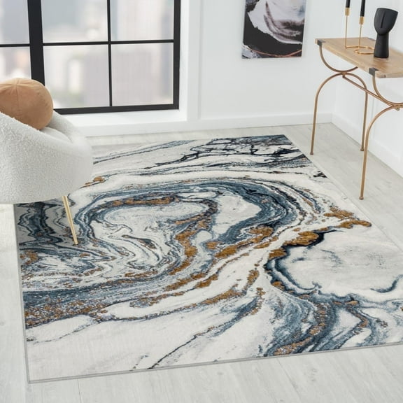 LUXE WEAVERS Marble Effect Abstract Blue 6x9 Area Rug for Living Room