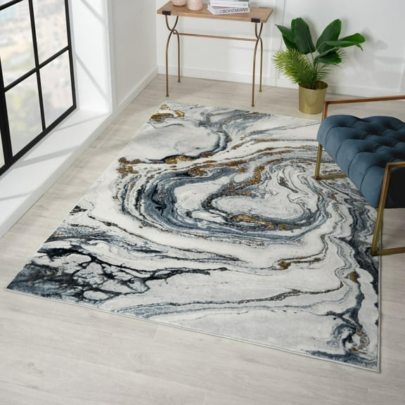 LUXE WEAVERS Marble Effect Abstract Blue 8x10 Area Rug for Living Room