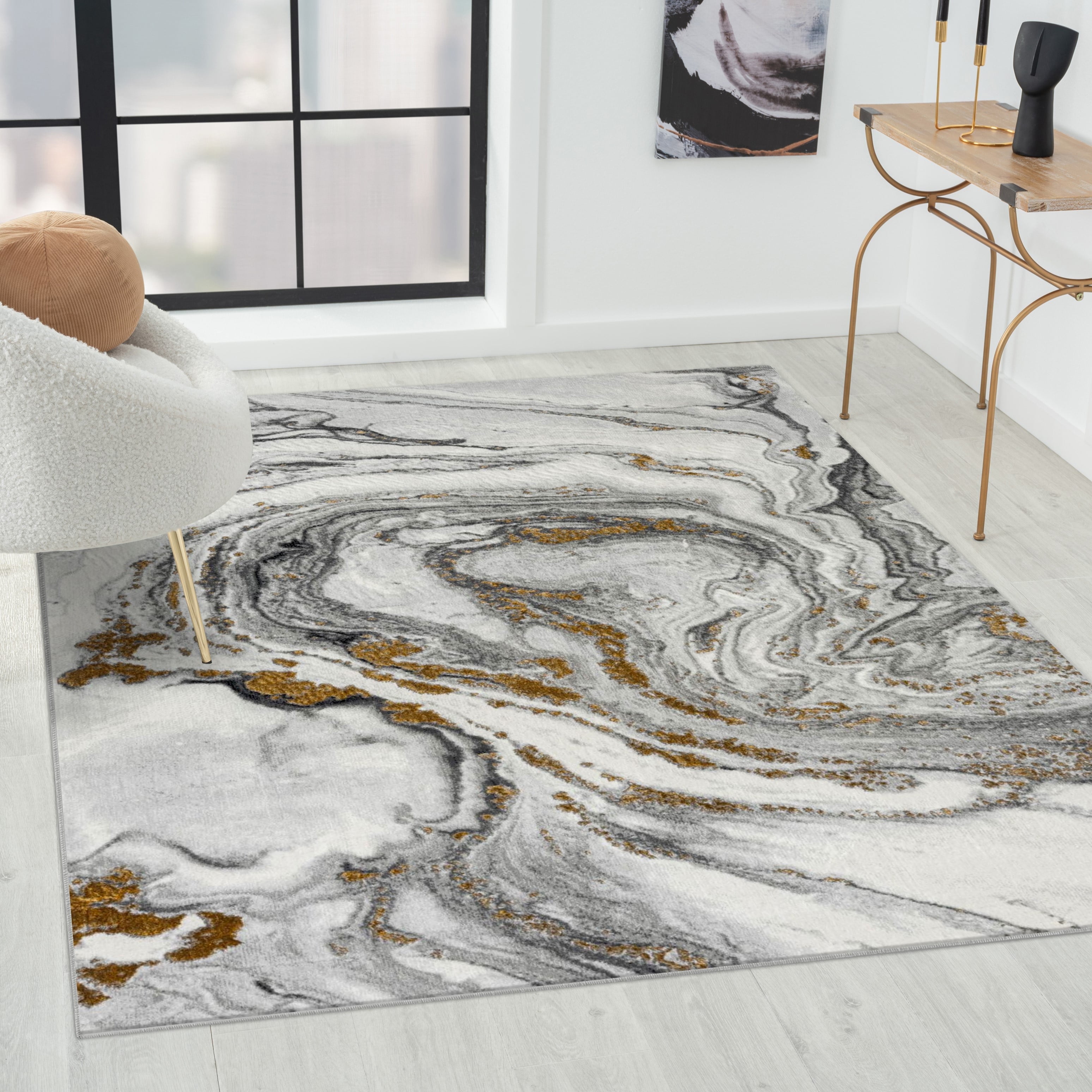 LUXE WEAVERS Marble Effect Abstract Gray 6x9 Area Rug for Living Room ...