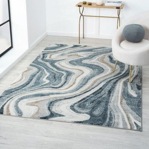 LUXE WEAVERS Marble Patterned Abstract Swirl Blue 5x7 Area Rug
