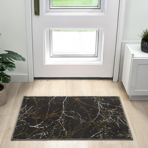 LUXE WEAVERS Modern Abstract Nature Black 2x3 Entryway Rug, Non-Shedding Hallway Carpet