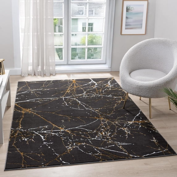 LUXE WEAVERS Modern Abstract Nature Black 8x10 Area Rug, Non-Shedding Carpet