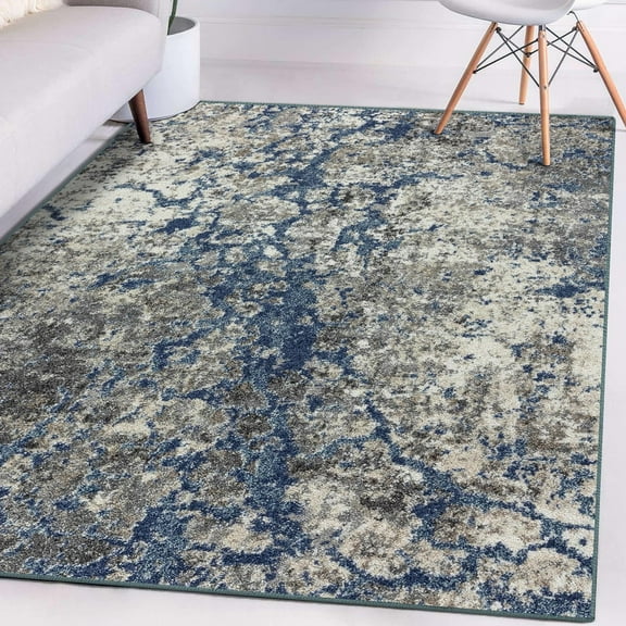 LUXE WEAVERS Modern Coastal Abstract Area Rug, 5X7, Blue