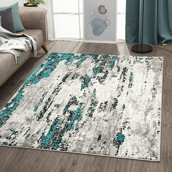 LUXE WEAVERS Modern Distressed Abstract Turquoise 2x7 Area Rug