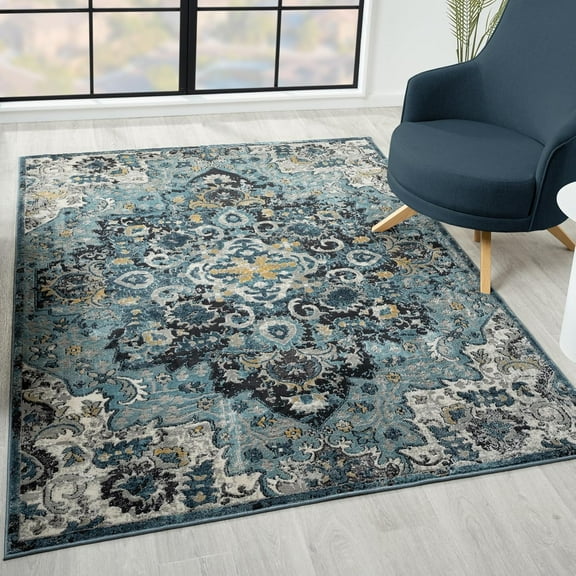 LUXE WEAVERS Moroccan Medallion Blue 4x5 Area Rug